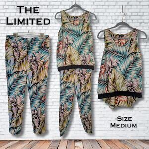 The Limited 2 Piece Tank Top Ankle Pants Set Medium Tropical Palm Cruise Resort